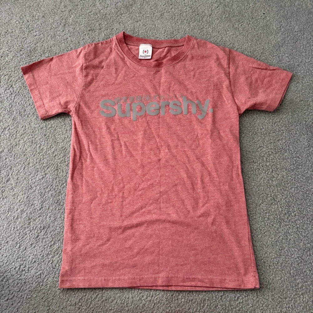 Women’s Short Sleeve 100% Cotton “Supershy” Graphic Print T-Shirt Size Small EUC